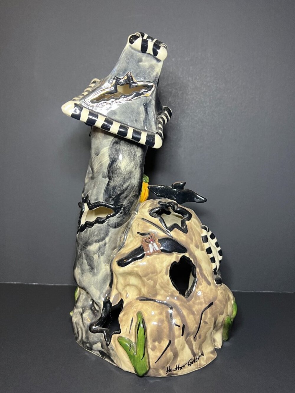 VTG 2002 Blue Sky Heather Goldminc Clayworks Halloween Tealight Bat Cave House - Picture 5 of 11
